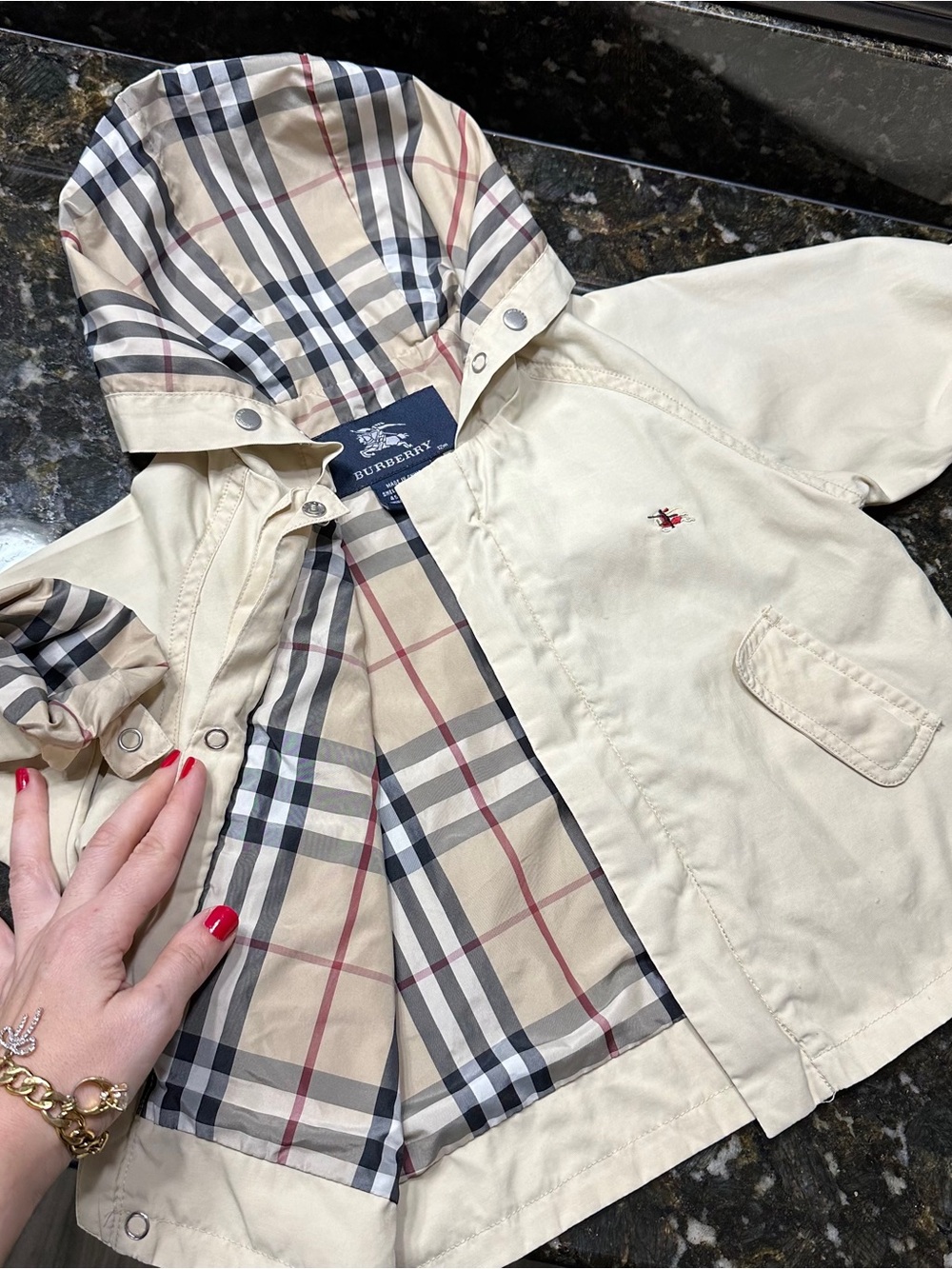 Authentic BURBERRY Baby Boy Hooded Windbreaker Jacket Trench Coat 9-12 Months